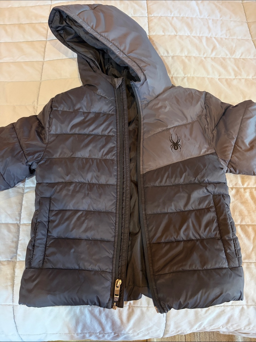 Spyder Kids Hooded Puffer Jacket in Gray